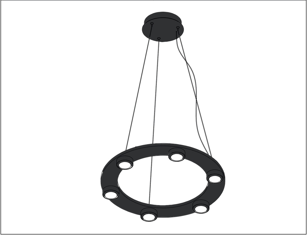 Lamp. Colg. Led Anillo 6L 39W 3K Negro (D600X1500Mm)