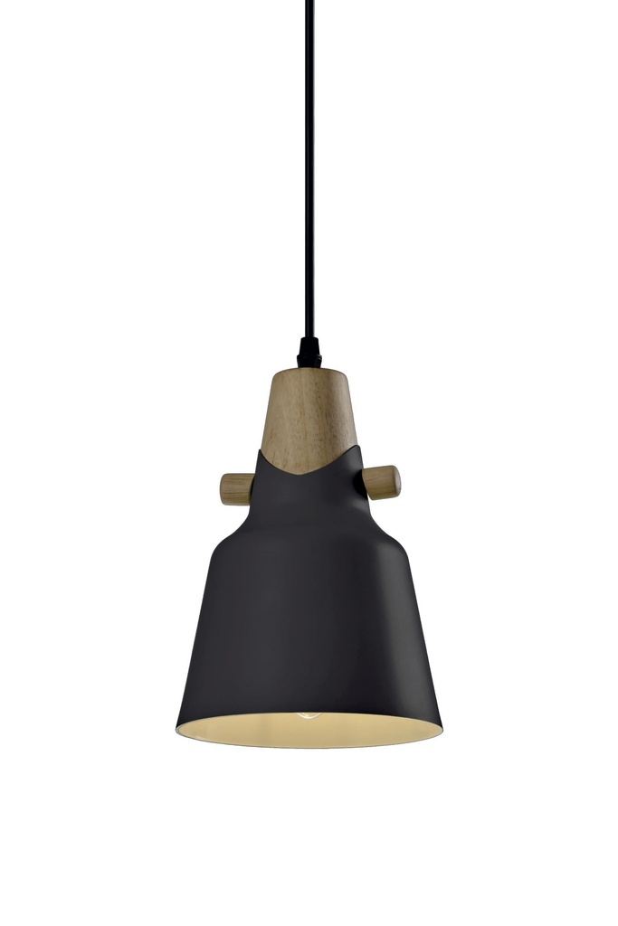 Lamp. Colg. 1L E27 Alum.+Madera T/Red. Negro (23X250Mm)