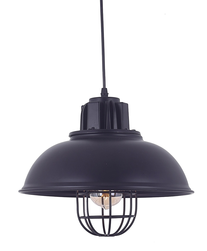 Lamp. Colg. 1L E27 T/Campana+Reja Alum. Negro (D320xH230)mm