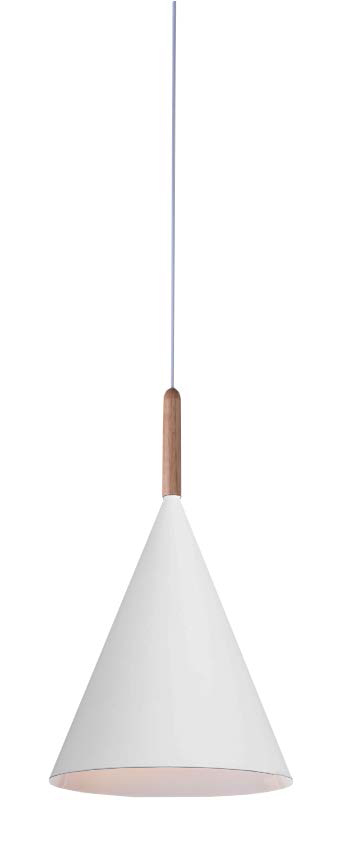 Lamp. Colg. Alum+Madera 1L E27 18X27Cm Matt Blanco+Blanco