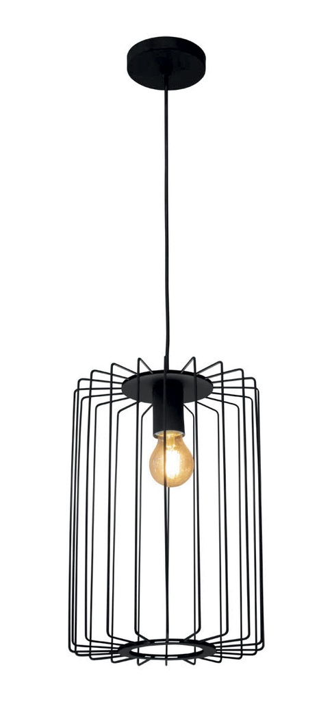 Lamp. Colg. 1L E27 T/Jaula Metal Negro (250X350Mm)