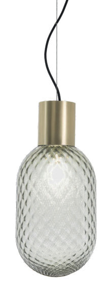 Lamp. Colg. Ovalada Vidrio Rosa 1L E27 (D200X500)Mm