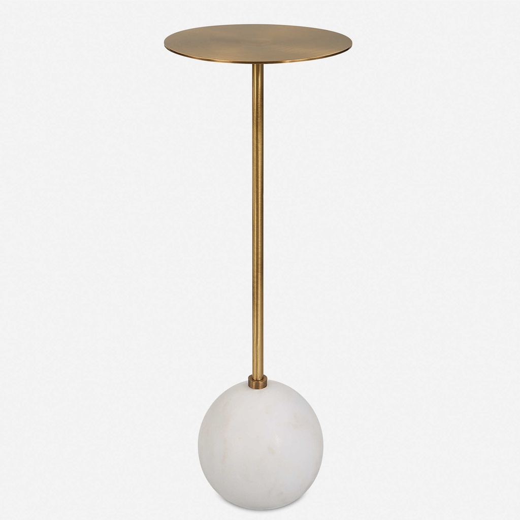 MESA ESQUINERA DE METAL DORADO CON BASE MARMOL