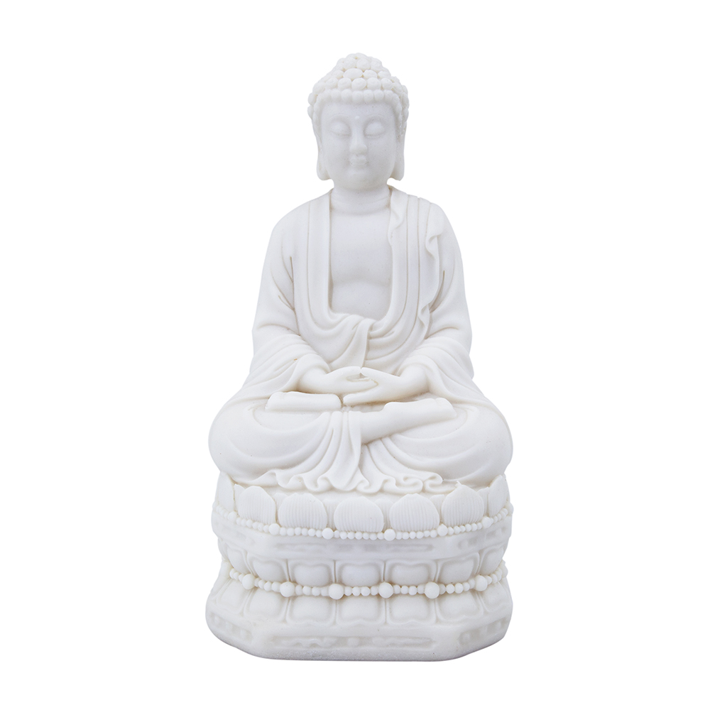 FIGURA DE RESINA DE BUDA COLOR BLANCO