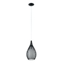 LAMP. COLG. 1L E27 T/JAULA RAZONI ACERO NEGRO+VIDRIO OPAL (1300X190MM)