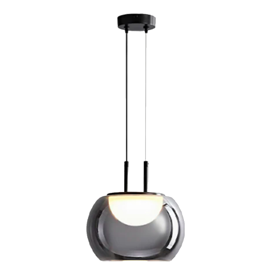 LAMP. COLG. 1L OVALADA VIDRIO FUME 5W 3K (190X210MM)