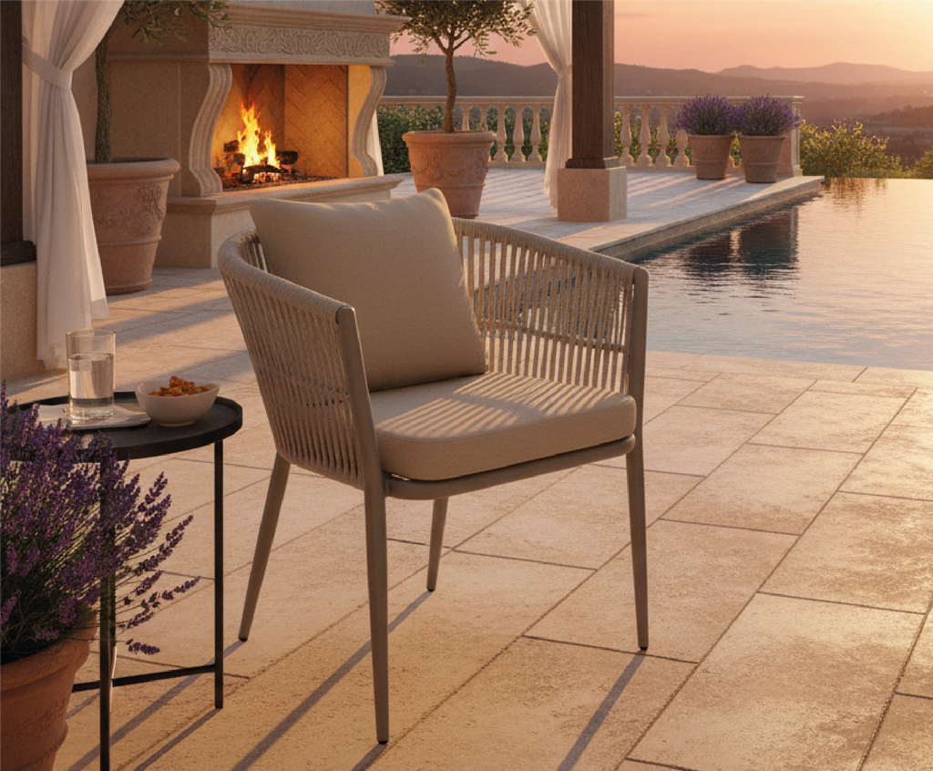 Silla Ext. Cinta Tejida Beige+Aluminio