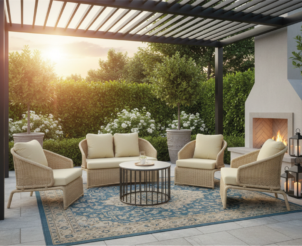 Juego Sofa Ext. 1+1+2 Khaki (1S=80X75X78Cm 2S=140X75X78Cm)+Mesa Cafe D80Cm