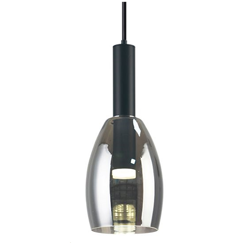 Lamp. Colg. 1L E27 T/Copa Metal+Vidrio+Acrilico Negro+Fume (D150xH360)mm