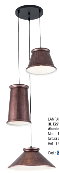 Lamp. Colg. 3L E27 T/Camp. Base Red. Alum. Rustico+Blanco (D190xH350+D260xH300+D360xH180)mm