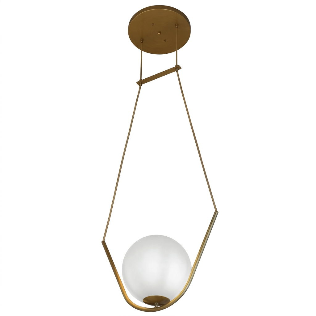 Lamp. Colg. 1L E27 T/Rombo+Esfera Metal Dorado+Cristal Opal