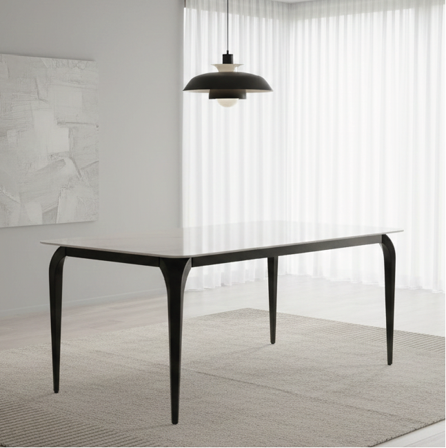 Mesa Comedor Rectangular Ceramica Blanco+Base Metal Negro (160x80x75)cm