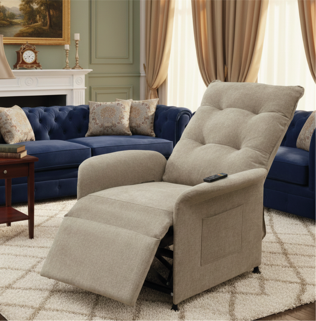 Sillon Reclinable Tela c/Motor Electrico Gris (80x75x105)cm