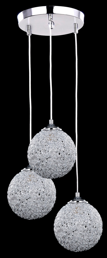 Lamp. Colg. 3L E27 Esfera Plata B/Red. (350Mm)