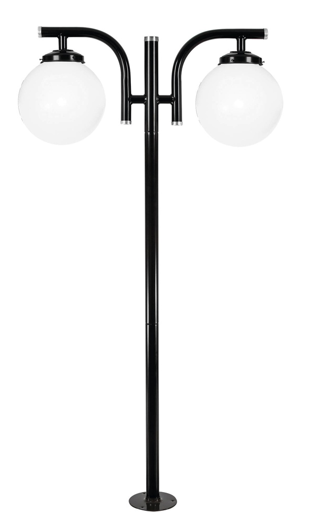 Farol Pie 2L E27 T/Globo Aluminio Negro+Polietileno Blanco (2440Mm)