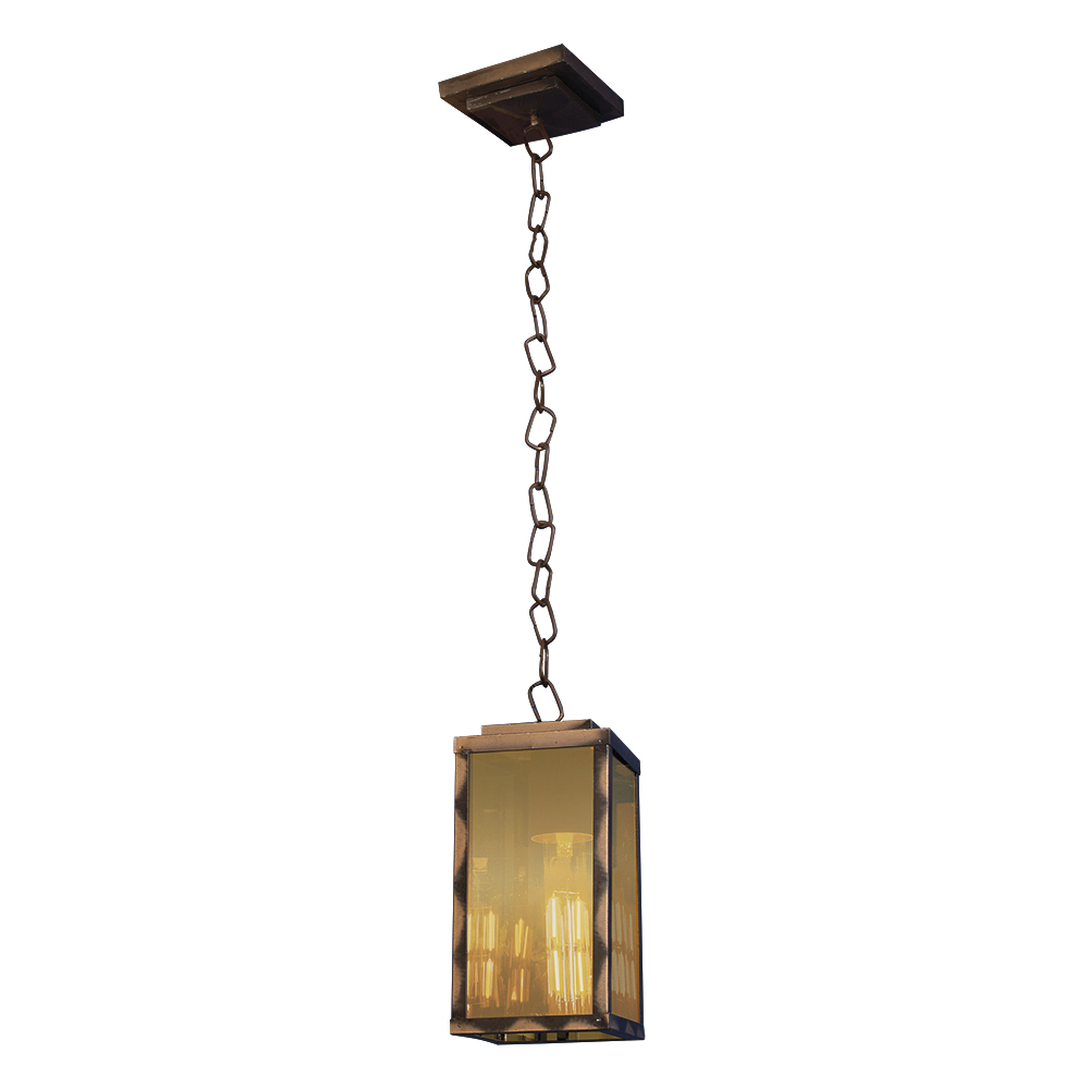 Farol Techo 1L E27 4 Caras Metal Cobre+Vidrio Champagne (250X110Mm)