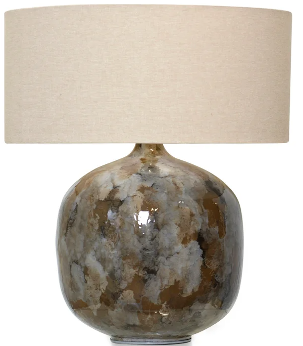 Lamp. Base De Laton Beige /Verde Redonda 
