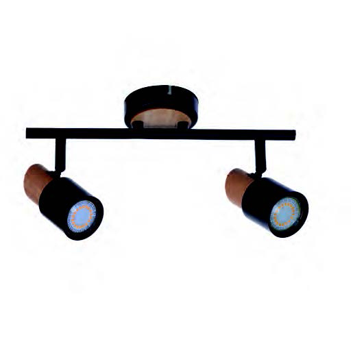 Spot 2L Gu10 Negro Maderado 34,5X19Cm C/F Incand.