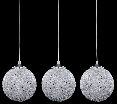 [020019 | 80151CR-3L] Lamp. Colg. 3L E27 Esfera Plata B/Rect. (180Mm)
