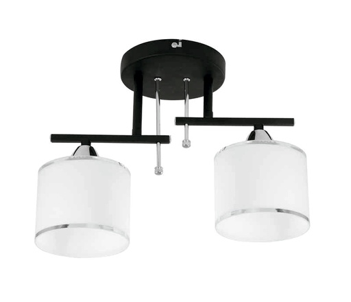 [020077 | 81592BK+CR.2H.WT+A g] Lamp. Techo 2L E27 Ng+Vidrio T/Plafon (370)Mm