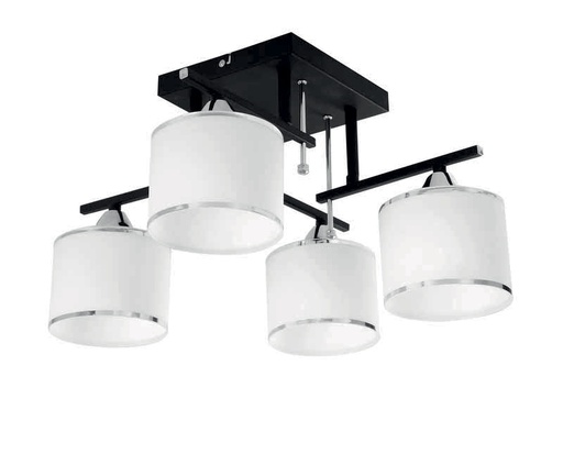 [020079 | 81592BK+CR.4H.WT+A g] Lamp. Techo 4L E27 Ng+Vidrio T/Plafon (490)Mm