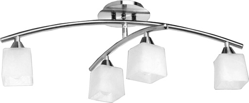 [020118 | 81047SL/4H WT] Lamp. Techo 4L E14 Satin+Vidrios Cuad. Blancos (700X250X160Mm)