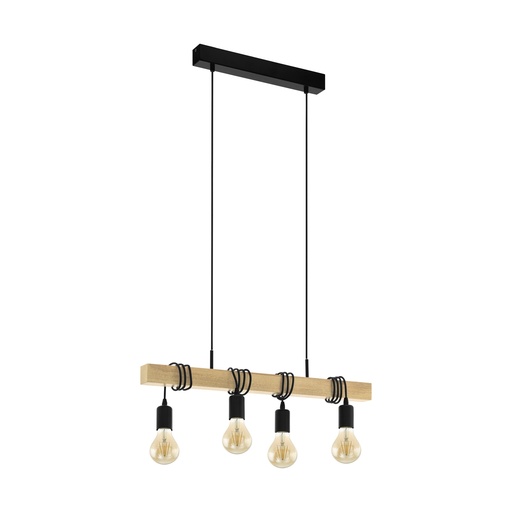 [020146 | EC1912/4] Lamp. Colg. 4L E27 Metal Negro+Madera Natural (700x100)mm