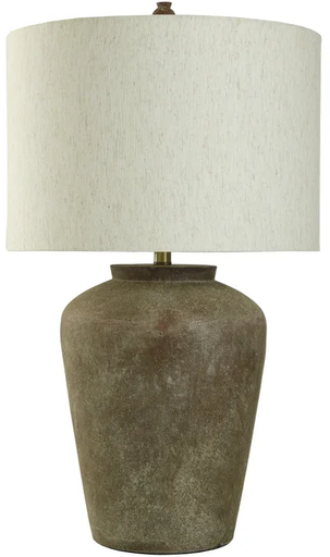 [026012 | L333147] Lamp. Mesa Base De Cemento Terracota Y Pantalla Beige 
