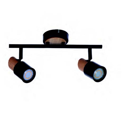 [032116 | 63151BK+LC.C2B.BK.] Spot 2L Gu10 Negro Maderado 34,5X19Cm C/F Incand.