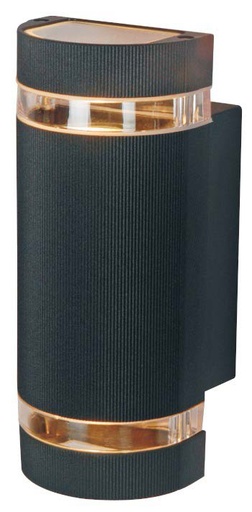 [034237 | B2037 BK] Aplique Pared 2L Gu10 Bid. Ext. Media Luna Negro (260X100Mm) Ip54