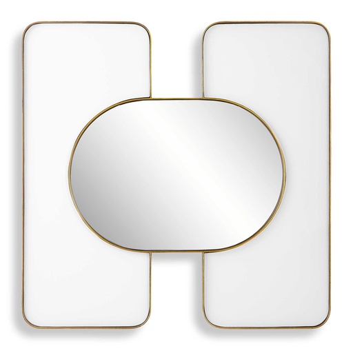 [150567 | R09741] Espejo Ovalado Con Doble Marco De Vidrio Blanco 86x86