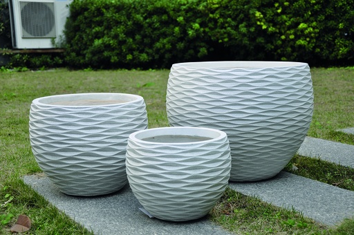 [155097 | LT14530-3S Tamaño 3] Maceta Fibra De Barro Redondo Grande 49X49X38Cm P117 Anti Blanco