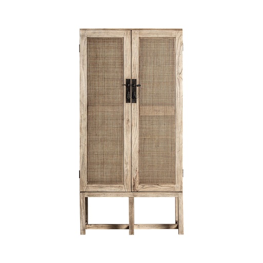 [160032 | R-050] Gabine Allto De Madera Clara Con Puertas Tejidas En Rattan