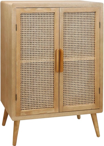 [160033 | R-052] Gabinete Media De Madera Clara Con Tejido De Rattan En Las Puertas