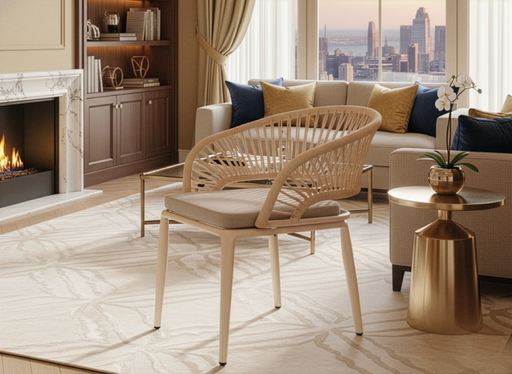 [160071 | ZF4008C] Silla Aluminio+Cuerda Tejida Beige Kemila 58X63X82Cm