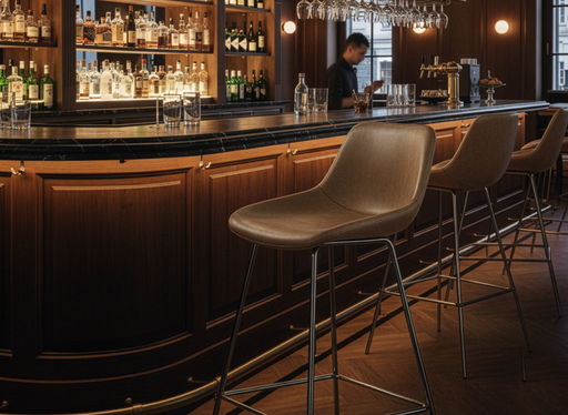 [161018 | 9090B M4] Silla Bar Doha Patas Metal Cuero Sintetico Camel Map/4 (65Cm Alt.)