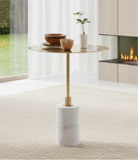 [162316 | CJ005B] Mesa Cuadrada vidrio- Marmol- Dorado+Blanco (3 Partes)