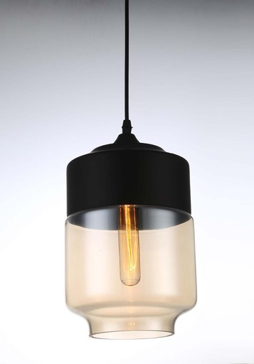 [180054 | 8065-1B] Lamp. Colg. 1L E27 Metal+Vidrio Negro+Cognac D180mm
