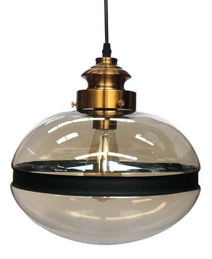 [180099 | 9089-1C] Lamp. Colg. Vidrio Negro Cognac 1E27 D31X30Cm