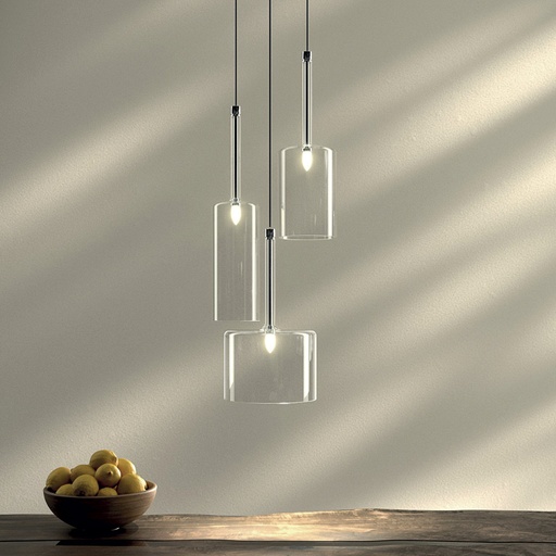 [180104 | 8015-3L] Lamp. Colg. 3L G4 Base Recta Alum.+Vidrios Ambar (550x70)mm
