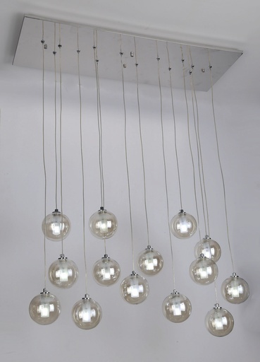 [180149 | 9009-14R Redonda] Lamp. Colg. Bola Vidrio Ambar Base Redondo D50Cm 14G4