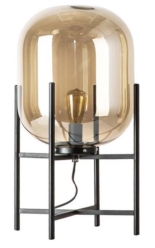 [180185 | WB1007-1M Cog] Lamp. Mesa 1L E27 Vidrio Cognac+Base Metal Negro (L500xAn280)mm