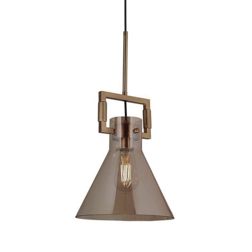[180192 | 9192-1B] Lamp. Colg. 1L E27 Cono Metal+Vidrio Dorado+Ambar D250mm