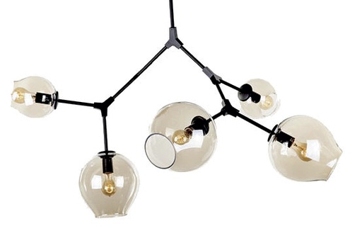 [180199 | P-10058] Lamp. Colg. 5L E27 Negro+Vidrio Ambar (Mm)