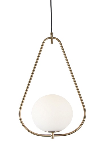 [180225 | K112A-opal] Lamp. Colg. 1L E27 Triangulo Metal+Vidrio Dorado+Opal (330x570)mm