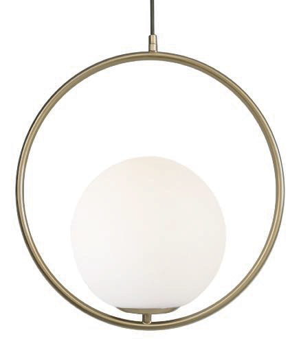 [180226 | K112B-opal] Lamp. Colg. 1L E27 Aro Metal+Vidrio Dorado+Opal D300mm