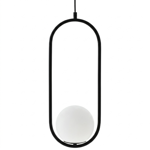 [180231 | DW-BB010-2 Black] Lamp. Colg. 1L E27 Ovalo Metal+Vidrio Negro+Opal (200x500)mm