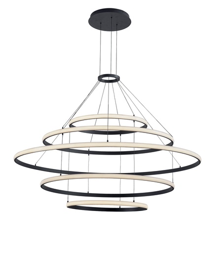 [181137 | P19901-5 192W] Lamp. Colg. Led 5L Ext Mod. Anillos 192w 3k Negro (600x1000x1400x1000x600)mm