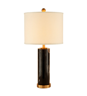 [181504 | MT4040-1] Lamp. Mesa 1L E27 Dorado Marmol+Negro Metal Pantalla Blanco 70X39Cm