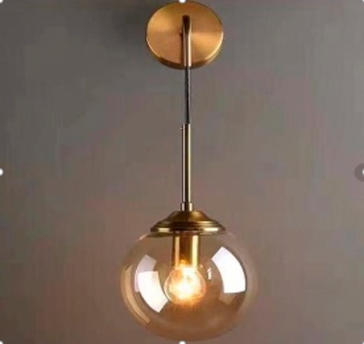 [181543 | 6021-B1] Aplique Pared 1Xe27 Dorado Metal+Cognac Glass